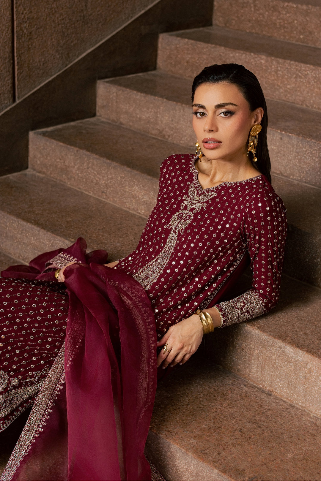 Maroon Raqs 3Pc - Festive Luxe Pret