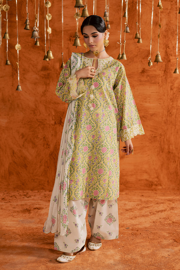 Yellow Minsa 3pc - Printed Lawn Dress
