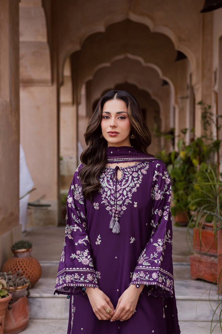 Plum Haze 3Pc - Festive Embroidered Lawn