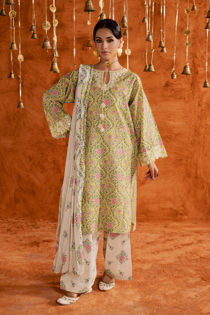 Yellow Minsa 3pc - Printed Lawn Dress