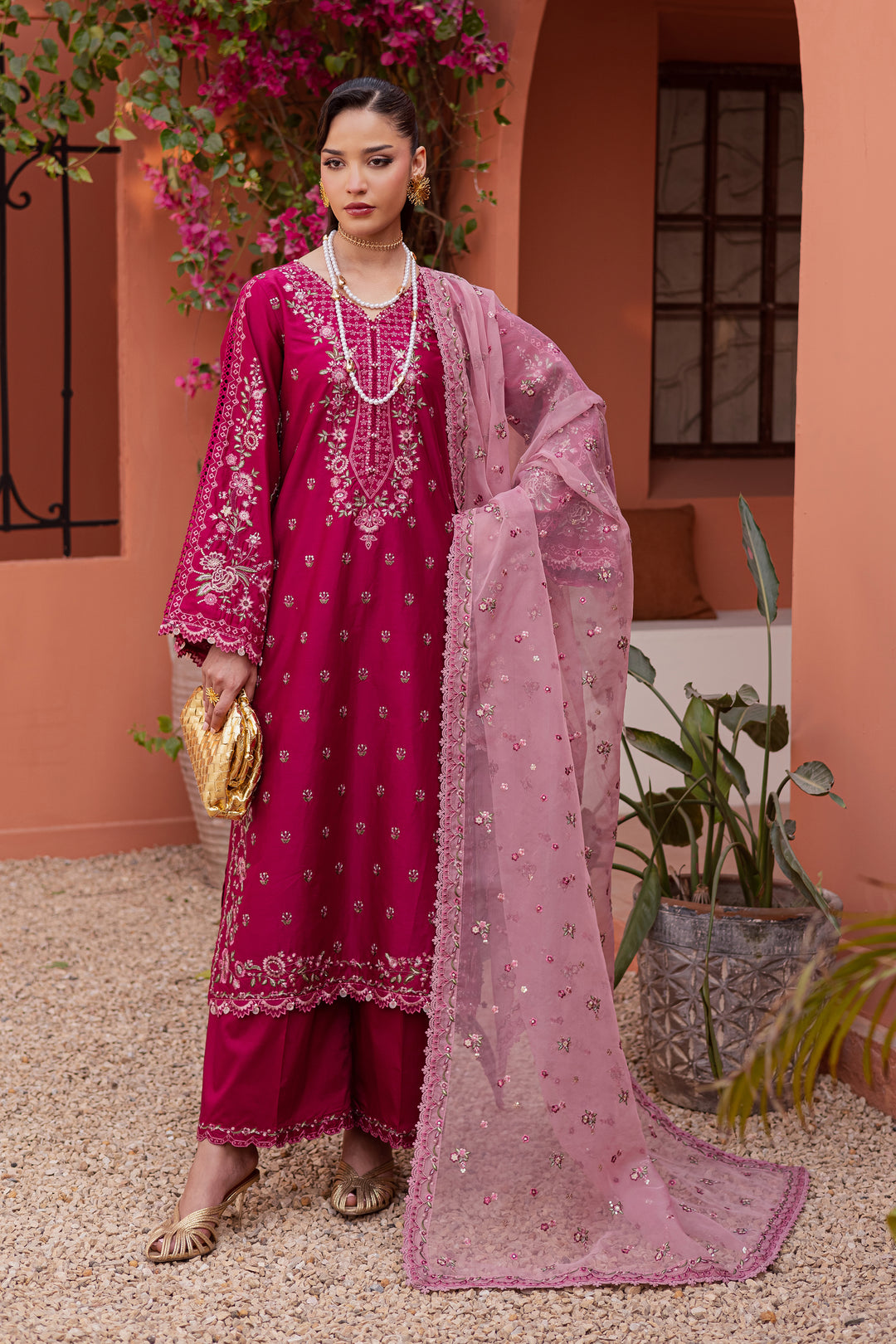 Pink Aleyla 3Pc - Festive Embroidered Lawn