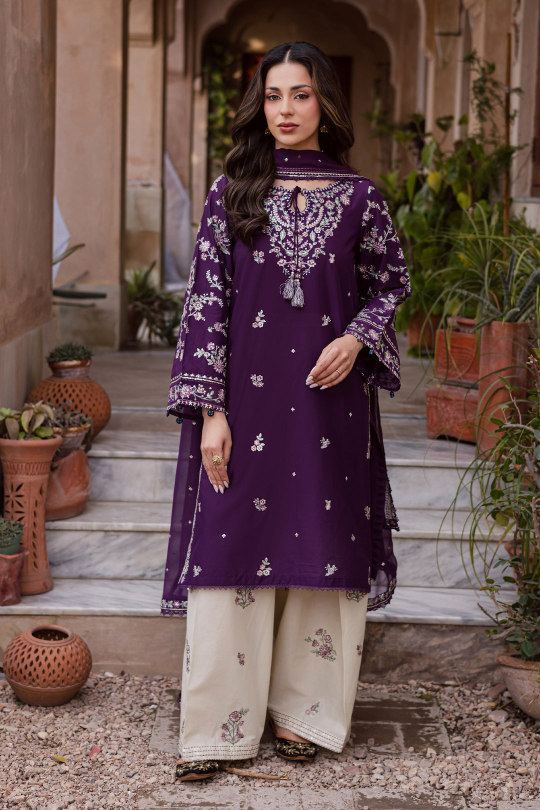 Plum Haze 3Pc - Festive Embroidered Lawn
