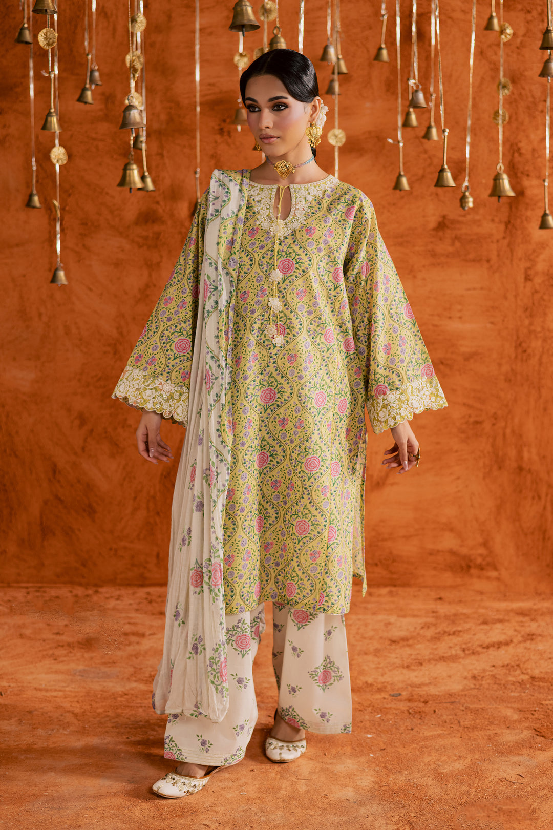 Yellow Minsa 3pc - Printed Lawn Dress