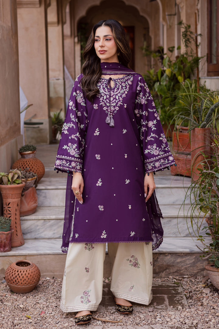 Plum Haze 3Pc - Festive Embroidered Lawn