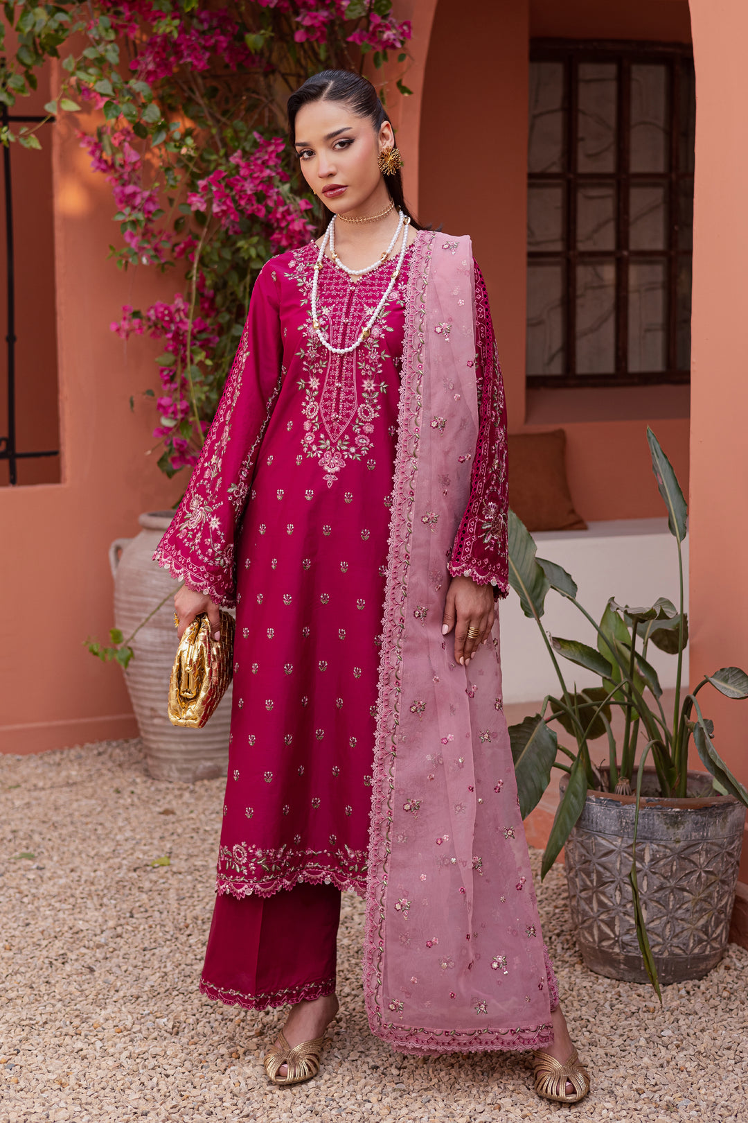 Pink Aleyla 3Pc - Festive Embroidered Lawn