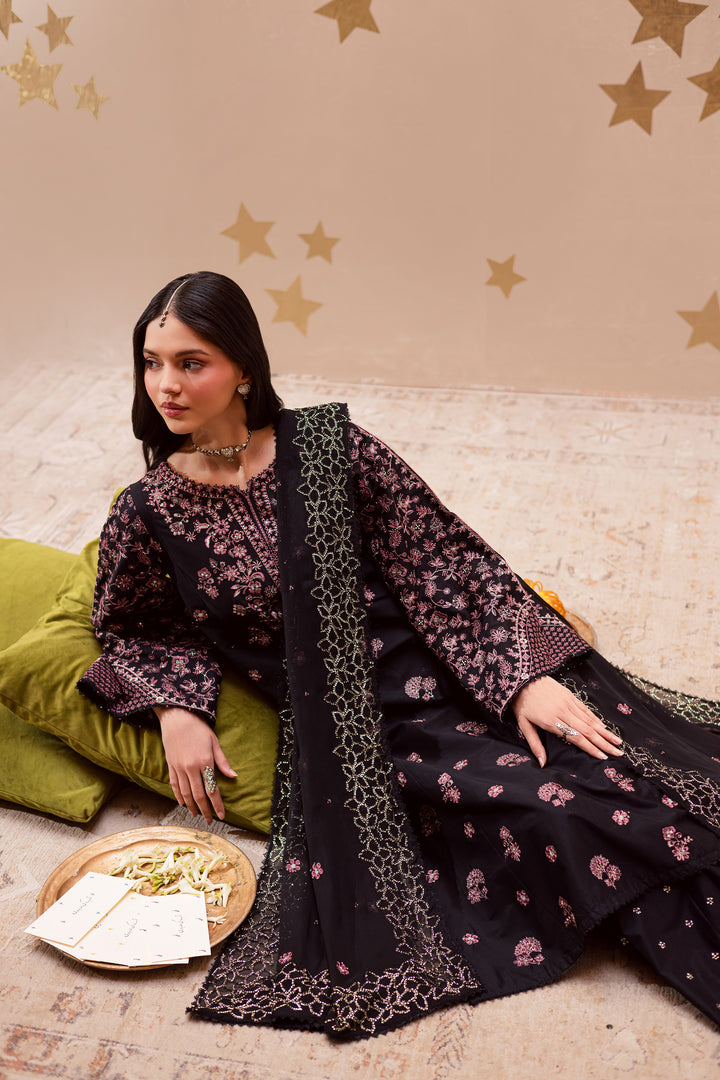 Black Sakura 3Pc - Festive Embroidered Lawn