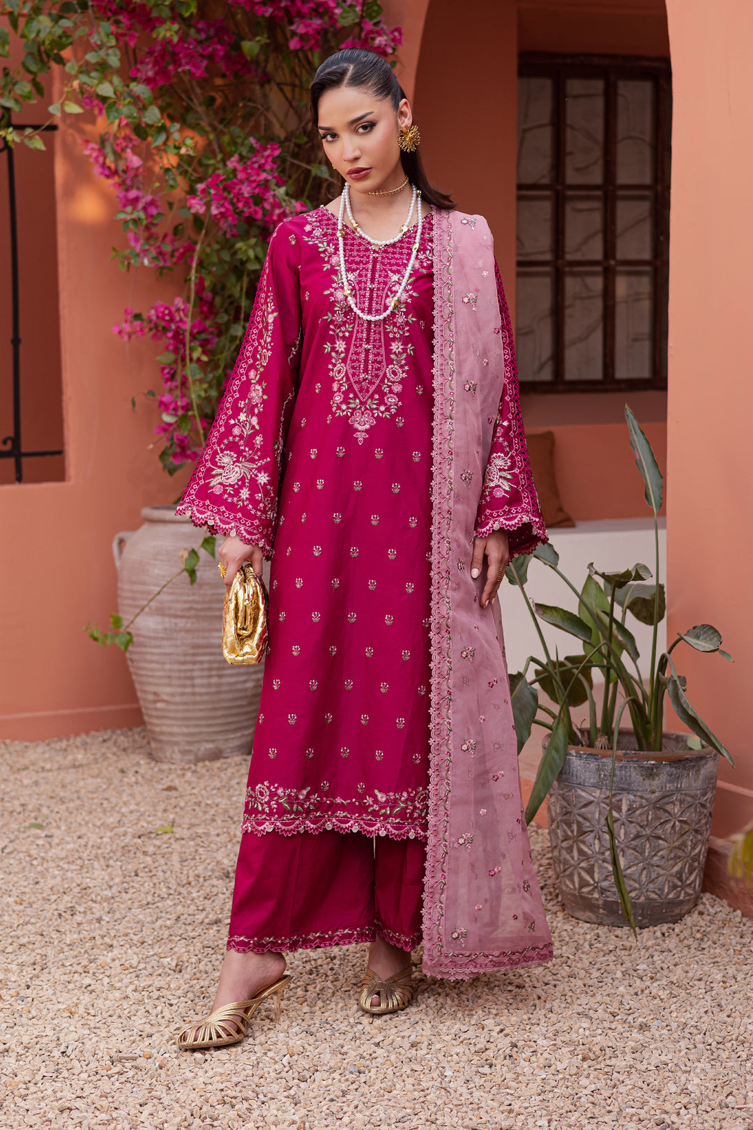 Pink Aleyla 3Pc - Festive Embroidered Lawn