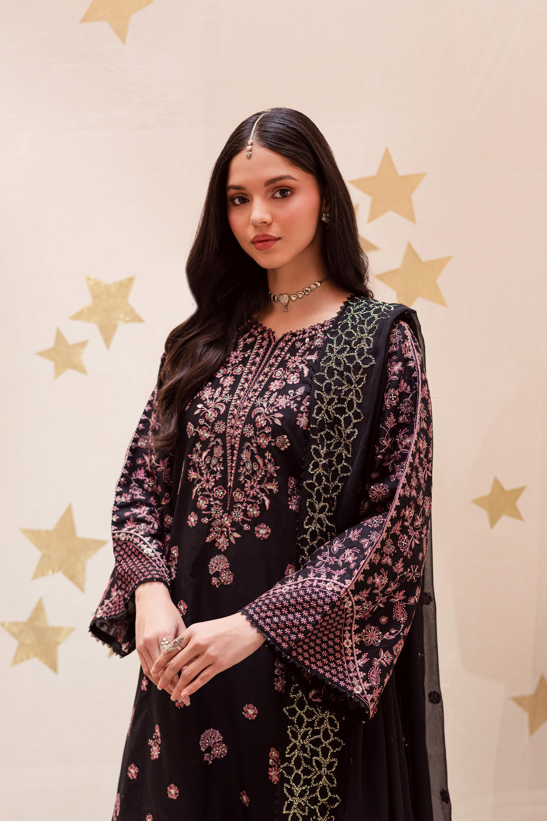 Black Sakura 3Pc - Festive Embroidered Lawn