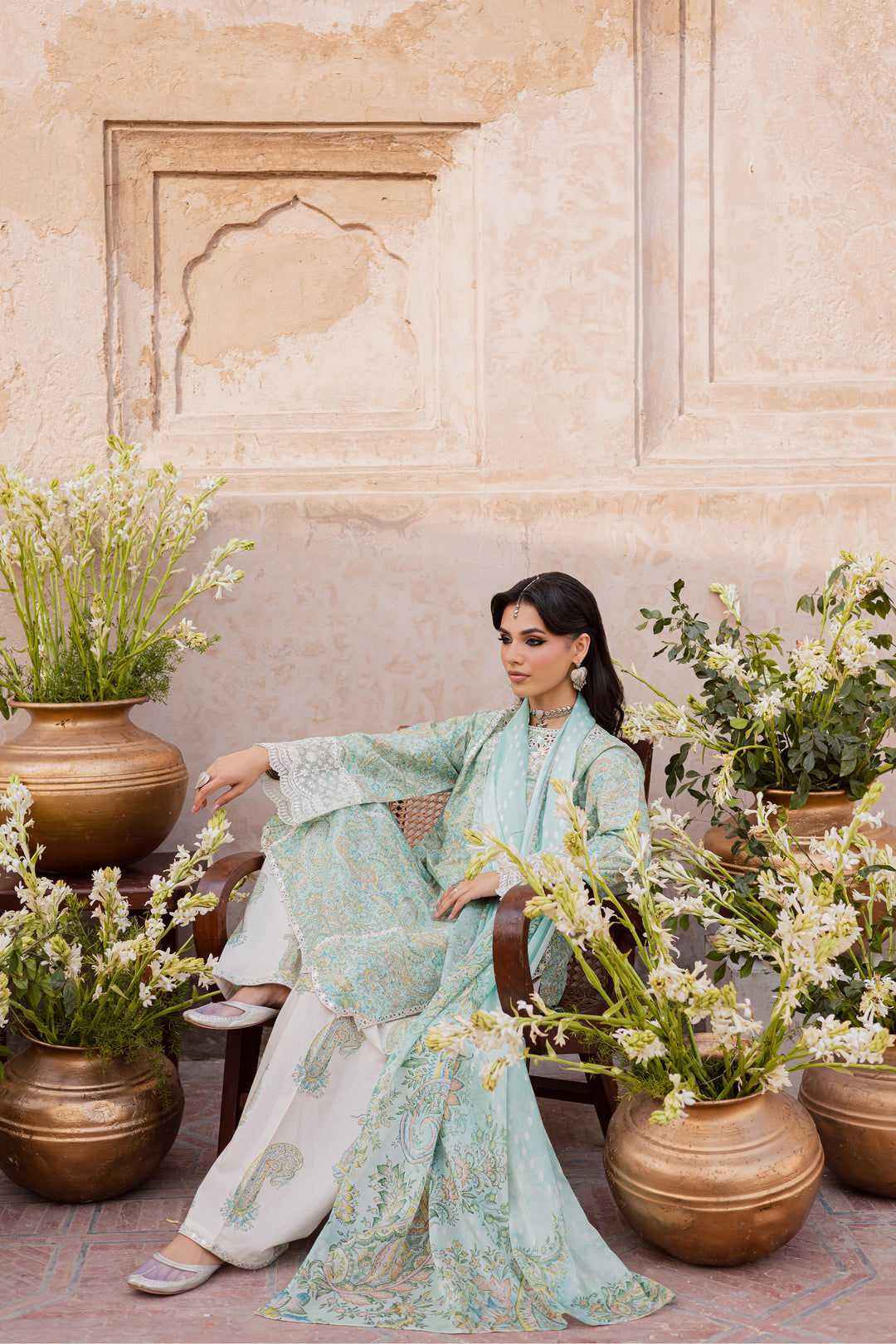 Green Elika 3Pc - Festive Eid Prints