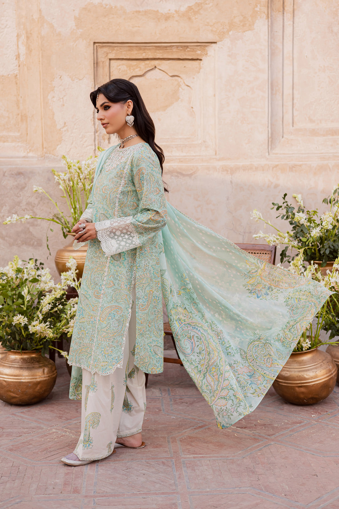 Green Elika 3Pc - Festive Eid Prints