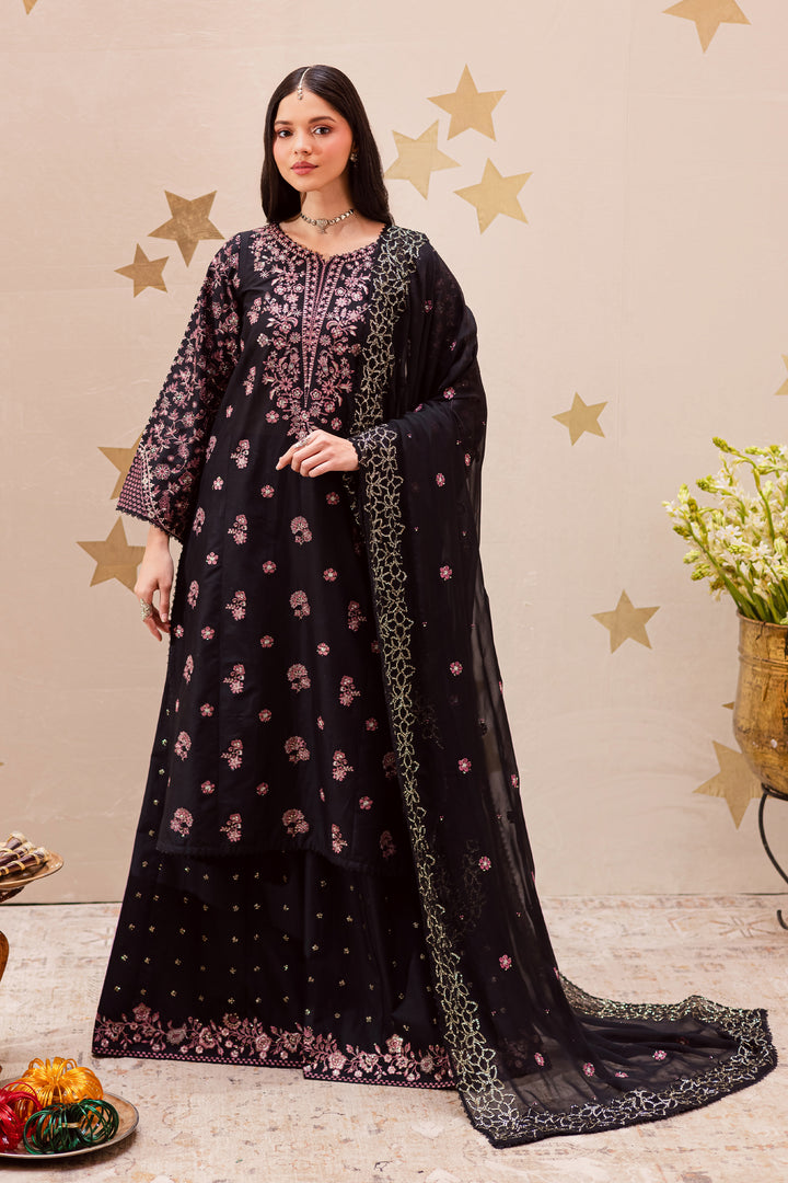 Black Sakura 3Pc - Festive Embroidered Lawn