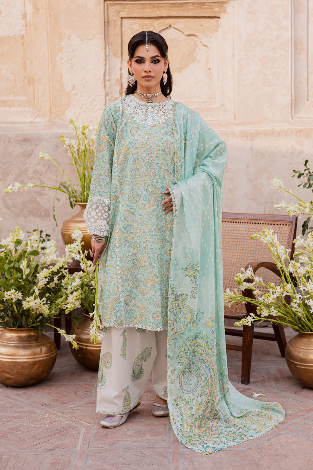 Green Elika 3Pc - Festive Eid Prints