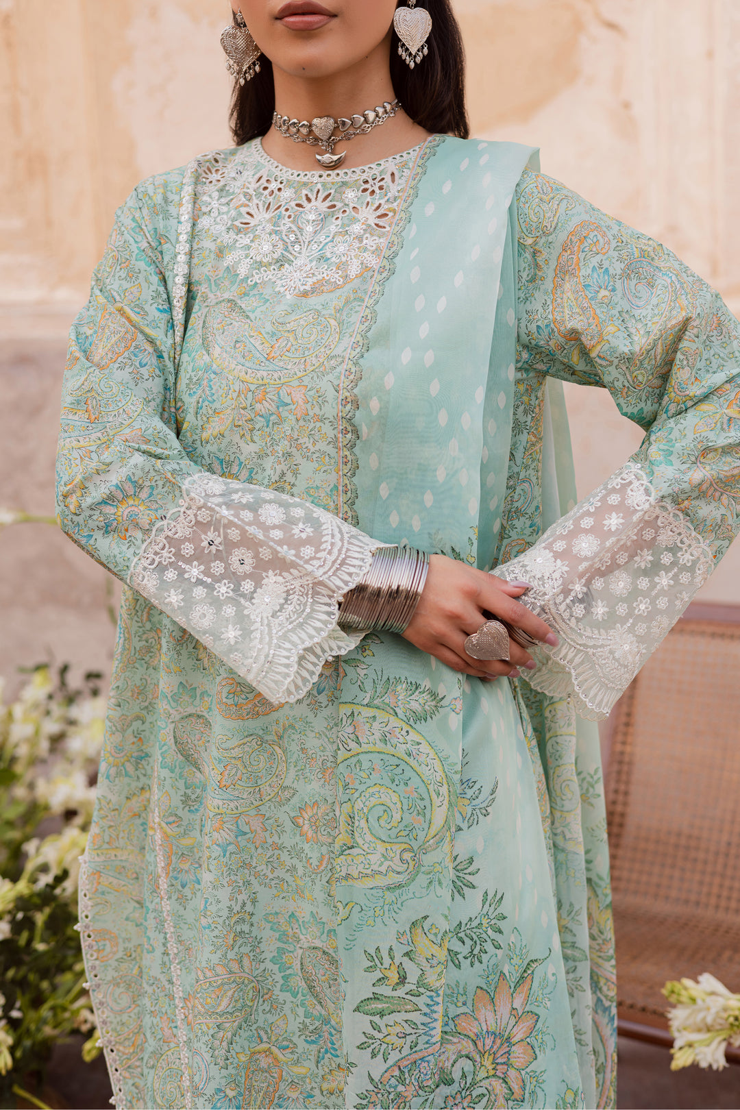 Green Elika 3Pc - Festive Eid Prints