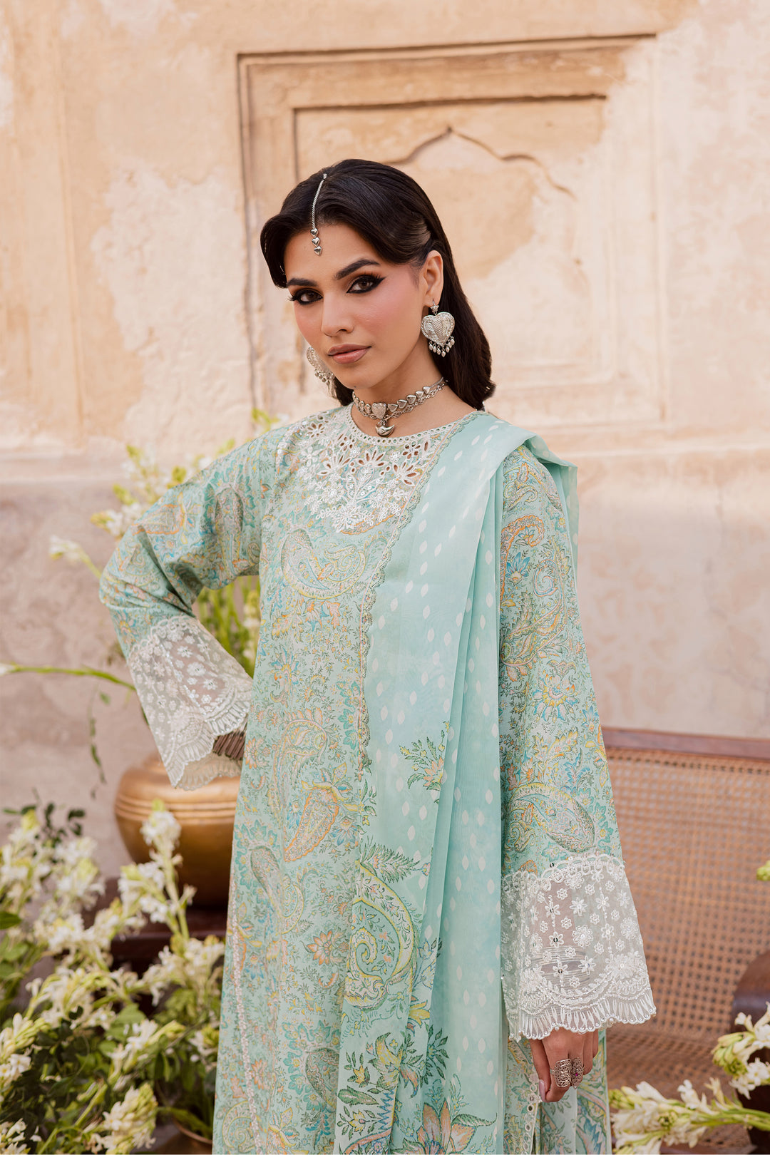 Green Elika 3Pc - Festive Eid Prints