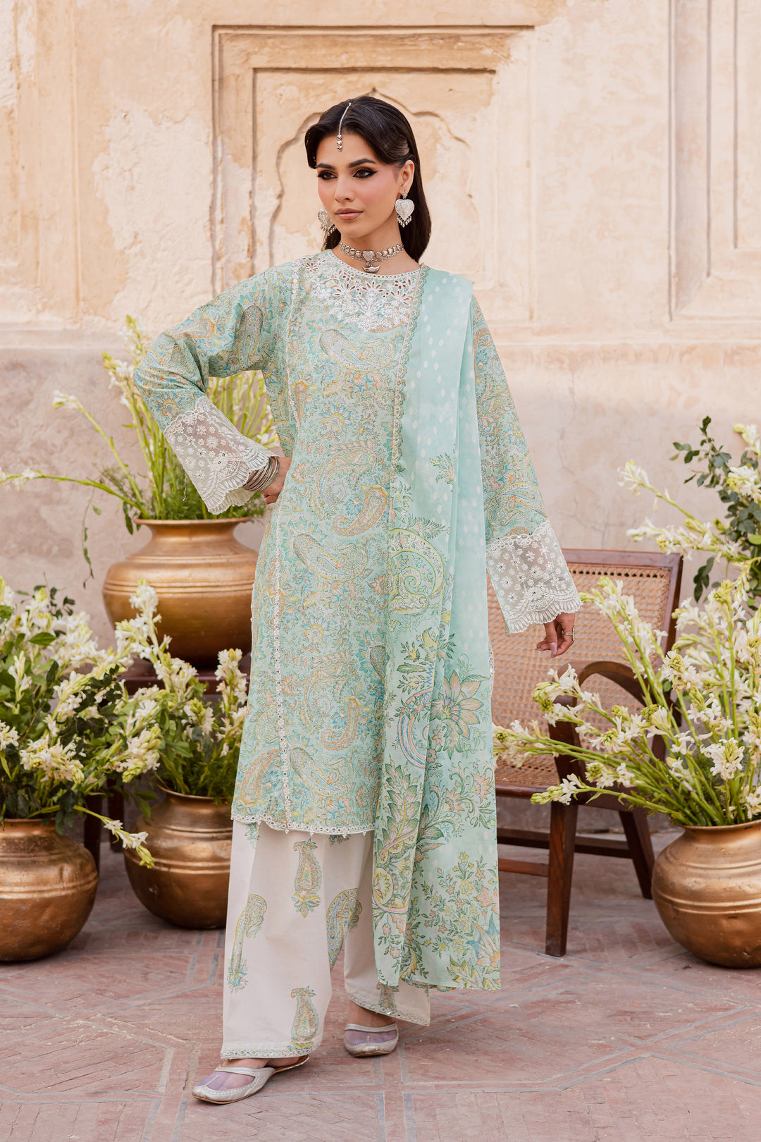 Green Elika 3Pc - Festive Eid Prints