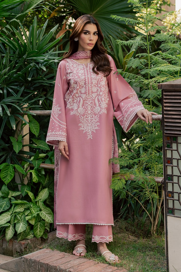 Dove Glove 3Pc - Embroidered Khaddar Pret