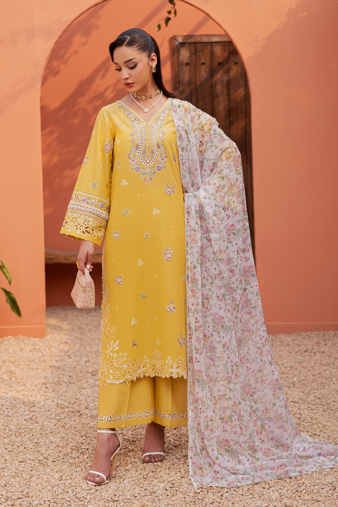 Lime Darla 3Pc - Festive Embroidered Lawn