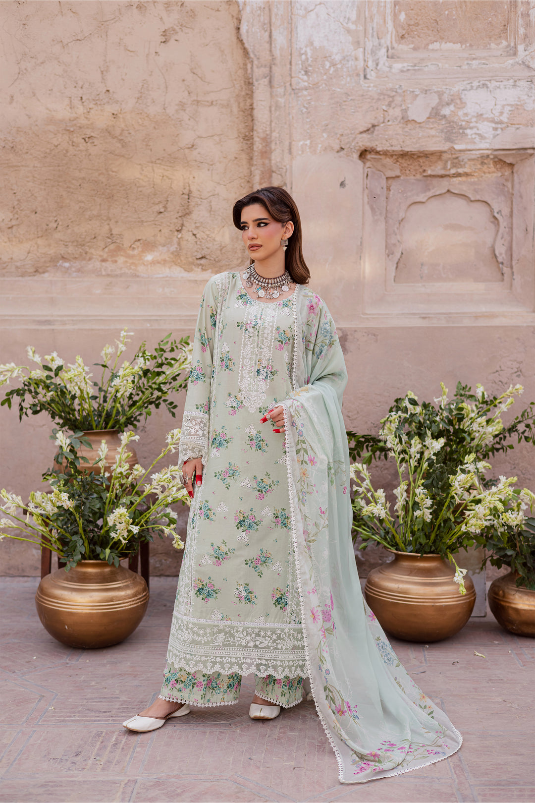 Green Pie 3Pc - Festive Eid Prints