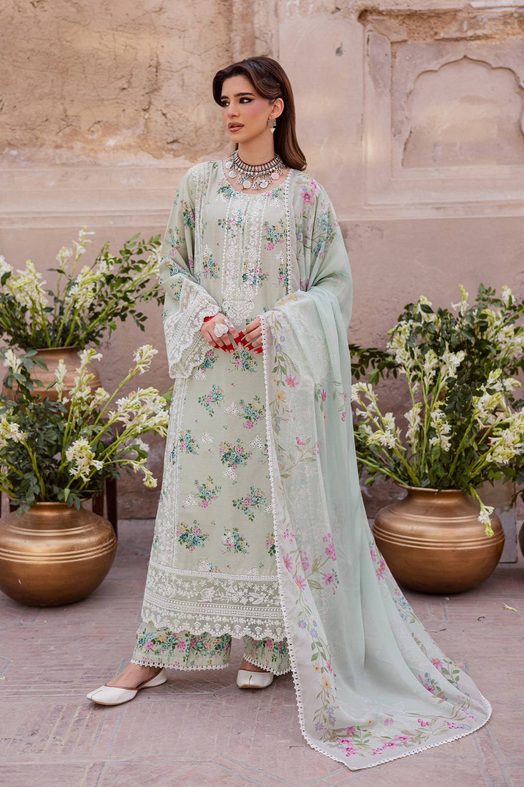 Green Pie 3Pc - Festive Eid Prints
