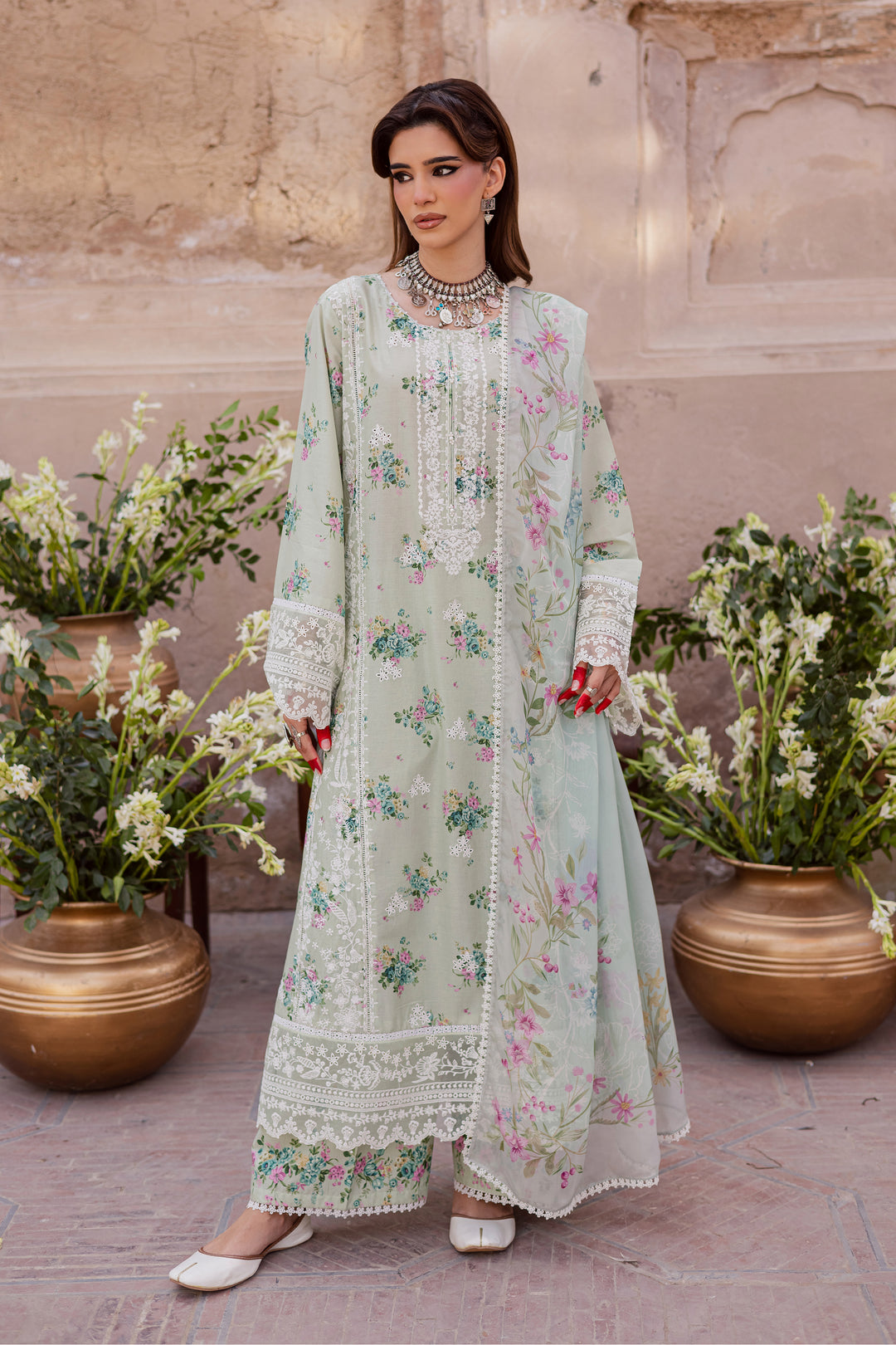 Green Pie 3Pc - Festive Eid Prints