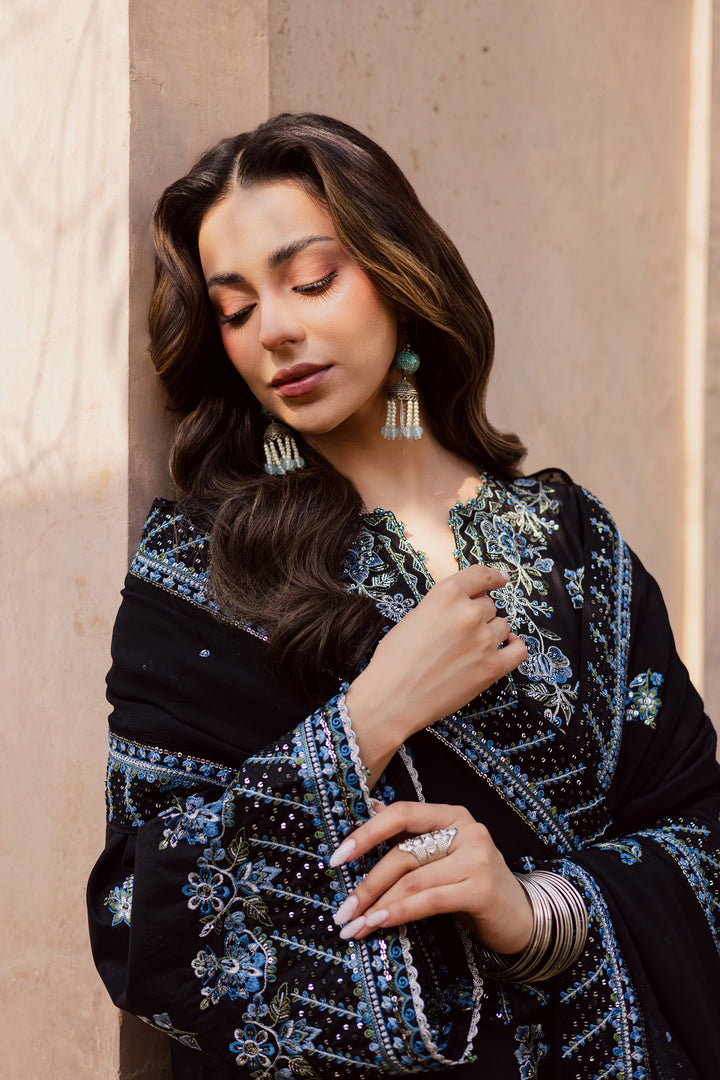 Black Iris 3Pc - Festive Embroidered Lawn