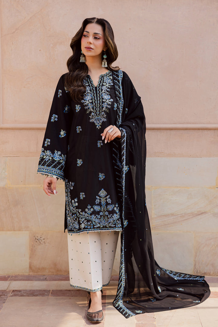 Black Iris 3Pc - Festive Embroidered Lawn