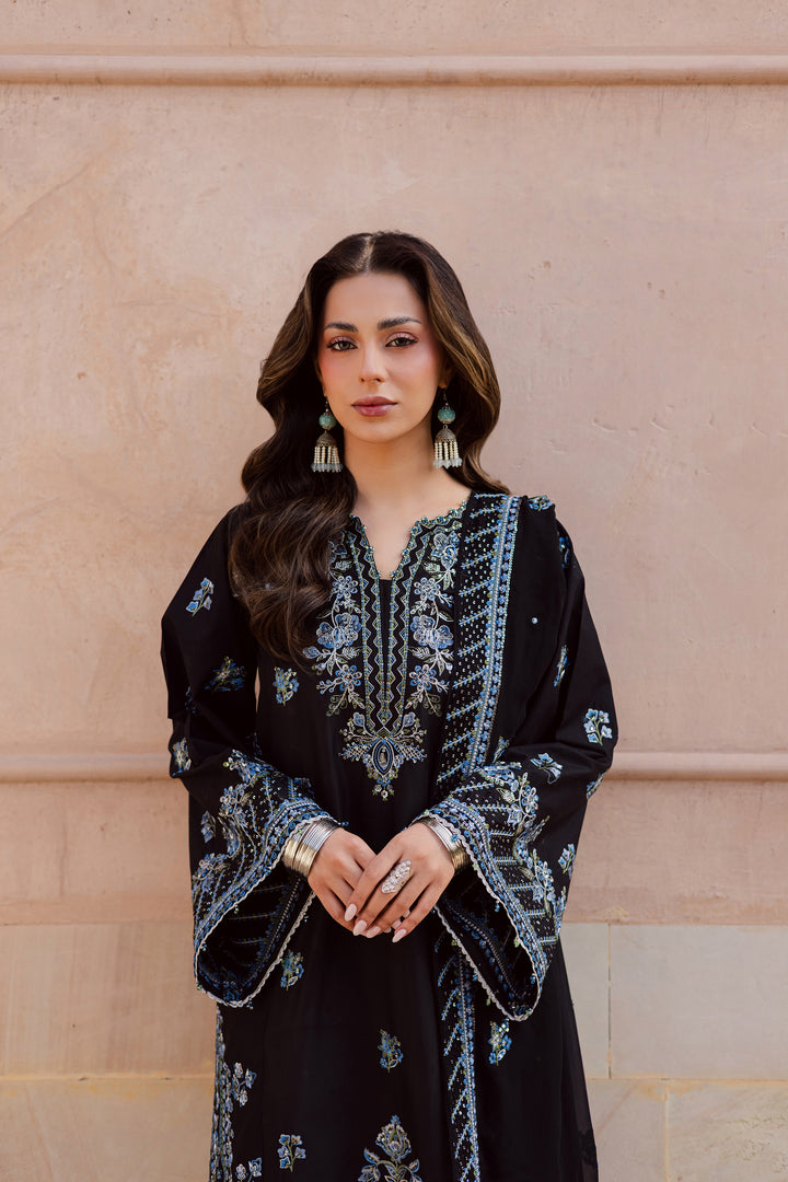 Black Iris 3Pc - Festive Embroidered Lawn