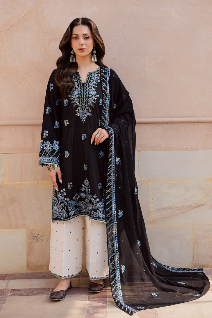 Black Iris 3Pc - Festive Embroidered Lawn