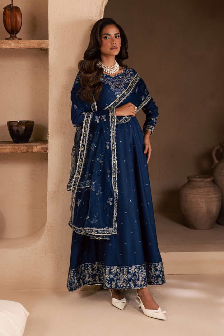 Blue Wester 3Pc - Embroidered Khaddar Dress