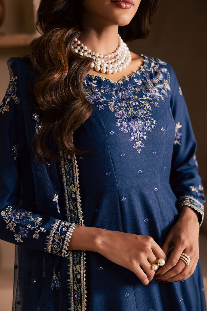Blue Wester 3Pc - Embroidered Khaddar Dress