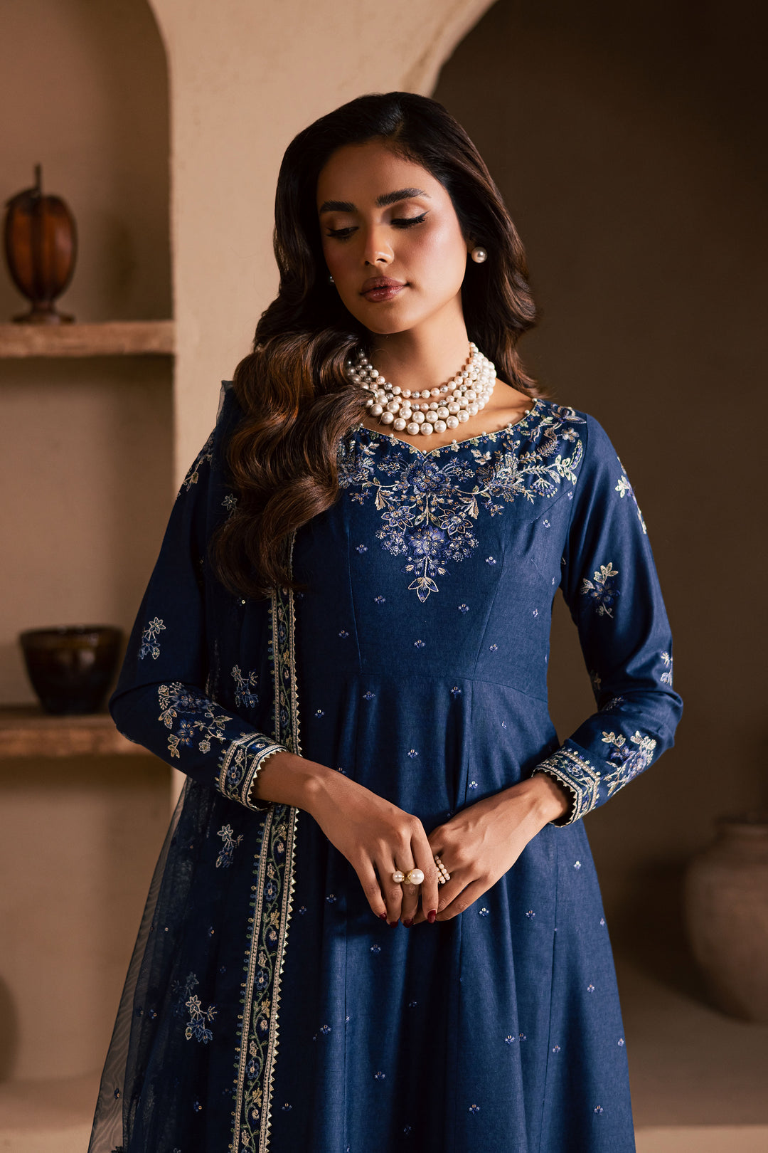 Blue Wester 3Pc - Embroidered Khaddar Dress